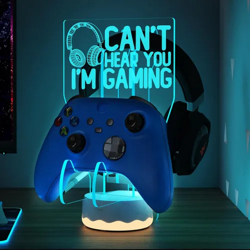 CoolGift Mart Soporte para auriculares y controladores iluminados, 16 colores con luces LED 3D, soporte para auriculares con control remoto,