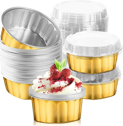 Miniatura 9 de 100 Piezas Vasos de Papel de Aluminio de 8 oz con Tapas Moldes Desechables con Tapas Vasos Desechables para Hornear Recipientes de Papel de Aluminio