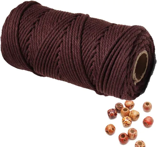 Miniatura 19 de Cordón de macramé de 1/64 pulgadas (0.157 in) de color rosa claro, hilo de algodón natural para tejer a mano a mano, 4 hebras para colgar