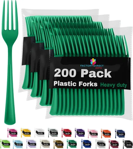 Miniatura 8 de Party Solids Tenedores de plástico rosa, 200 piezas, tenedores rosa, utensilios desechables, juego de cubiertos de plástico resistente