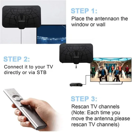 Miniatura 2 de Antena de TV digital HD mejorada 2025 para interiores para Smart TV, amplificador de largo alcance de más de 980 millas, amplificador de señal de TV