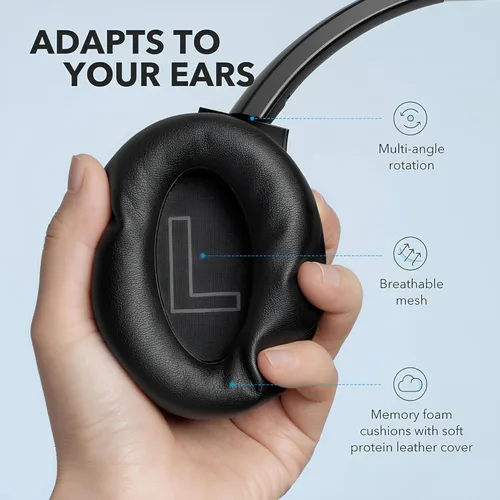 Miniatura 5 de Soundcore Anker Life Q20 Auriculares híbridos con cancelación activa de ruido, auriculares inalámbricos Bluetooth sobre la oreja, tiempo de Negro