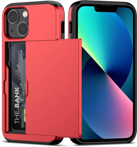 Miniatura 9 de Nvollnoe Funda para iPhone 13 con Portarjetas [Almacena 5 Tarjetas] Funda Cartera de Doble Capa Resistente de Servicio Pesado a Prueba de Golpes