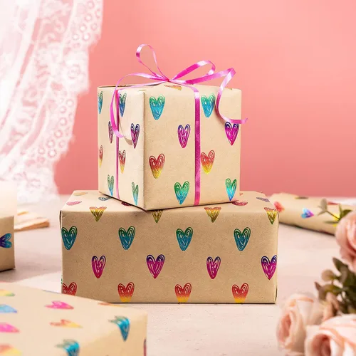 Miniatura 3 de RUSPEPA Rollo de papel de regalo de corazón para niñas, mini rollo, papel de estraza de papel de estraza con patrones de corazón dibujado a mano