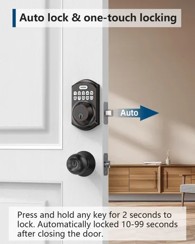 Miniatura 3 de TEEHO TE001 - Cerradura inteligente para puerta de entrada, sin llave, con teclado, con 2 llaves, bloqueo automático, de fácil instalación