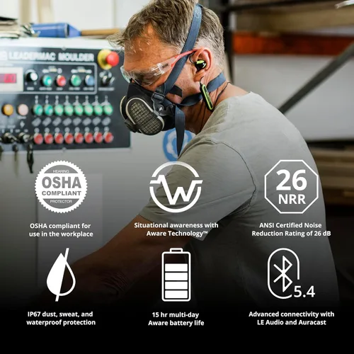 Miniatura 8 de ISOtunes PRO Aware 2.0 - Protección auditiva Bluetooth con Tecnología Aware: Auriculares aprobados por OSHA con batería de 15 horas de duración