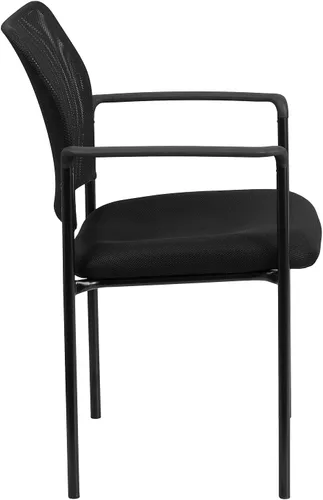 Miniatura 8 de Flash Furniture Jana Comfort Silla auxiliar apilable de acero con brazos de malla negra