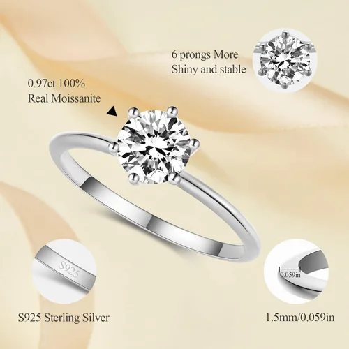 Miniatura 2 de MYSTCODE Moissanite Rings for Women Moissanite Wedding Band Moissanite Solitaire Engagement Ring Infinity Ring 925 Sterling Silver Rings Promise