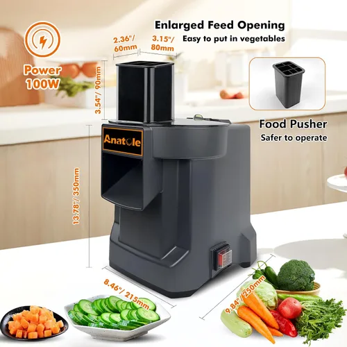 Miniatura 5 de Procesador de Alimentos Comercial Eléctrico Anatole para Vegetales con 3 Cuchillas de Acero Inoxidable de Alta Capacidad para Zanahoria, Papa