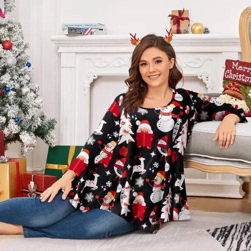 Miniatura 5 de LARACE - Camisa de talla extragrande para mujer, camisa tipo túnica con manga 34, ajuste holgado, ropa básica para mujer