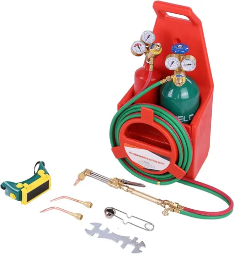 Kit de antorcha de oxiacetileno, kit de soplete de corte de soldadura portátil con calibre, boquilla de latón de tubo largo, kit de soplete de