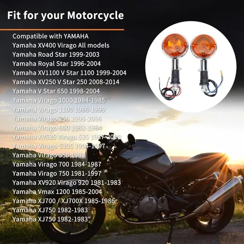 Miniatura 5 de AHL Luz indicadora de giro compatible con: Yamaha Virago 700 1984-1987/Virago 750 1981-1997/XV920 XV 920 Virago 920 1981-1983/Vmax 1200 1985 1986
