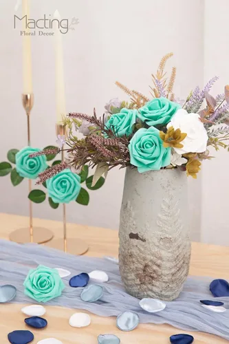 Miniatura 3 de MACTING - Rosas artificiales de tacto real de 30 piezas con tallo, flores de espuma de color verde menta, para ramos de boda, centros de mesa