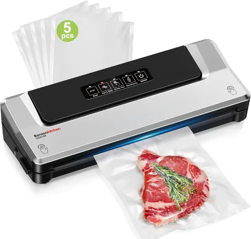 Máquina Selladora al Vacío Bonsenkitchen con 40 Bolsas | Sellador de Alimentos Compacto para Almacenamiento de Cocina y Preparación de Comidas |
