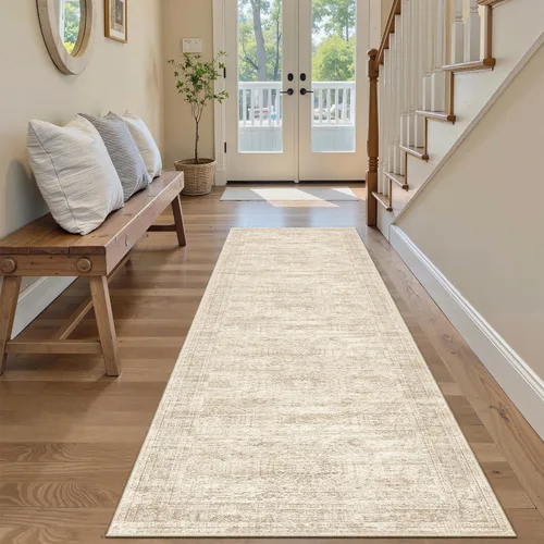 Miniatura 218 de Alfombra de pasillo Soalmost 2'6" x 10' lavable, alfombra antideslizante para cocina, baño, lavandería, alfombras vintage ultra delgadas para Beige