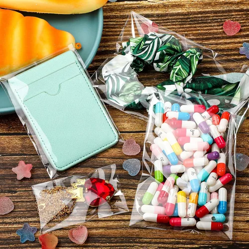 Miniatura 5 de Geyoga 240 bolsas de celofán de plástico transparente de 4 tamaños, resellables, autoadhesivas, para galletas de caramelo, envoltura decorativa