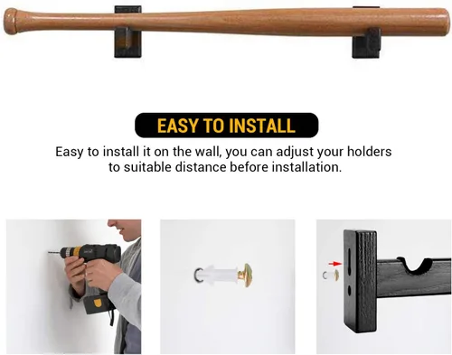 Miniatura 4 de TOBWOLF 2 vitrinas para bates de béisbol, soporte para colgar bates de béisbol, soporte horizontal para bates de béisbol de montaje en pared