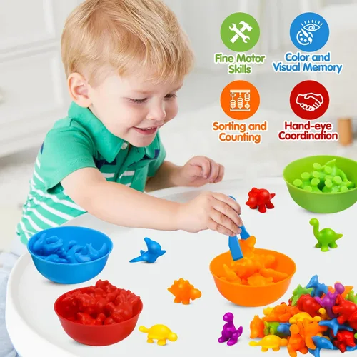 Miniatura 5 de GKDOMS Juguetes para contar dinosaurios, juego a juego con cuencos de clasificación, actividades de aprendizaje preescolar, juguetes sensoriales
