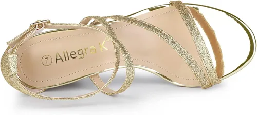Miniatura 4 de Allegra K Sandalias de tacón grueso con correa cruzada y purpurina para mujer