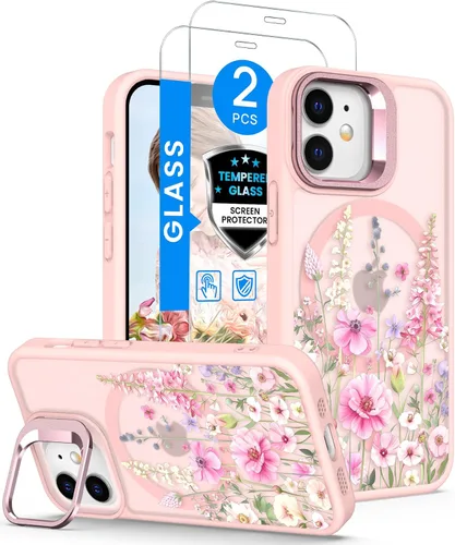 Miniatura 12 de Dretal Funda para iPhone 12 Mini / 13 Mini floral, con protector de pantalla, soporte para cámara, protección de grado militar, translúcida mate