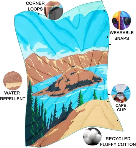 Miniatura 2 de Manta de camping impermeable para viajes, cálida y acogedora manta de pícnic, para exteriores, viajes y montaña. (Lago, 78 x 56 pulgadas)