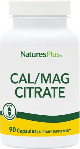 NaturesPlus Cal/Mag Citrate - 90 cápsulas vegetarianas - 500 mg de calcio, 250 mg de magnesio - Apoya la función saludable de huesos, músculos y