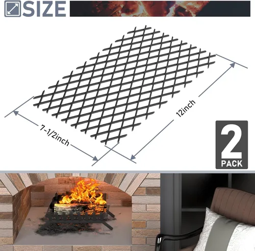 Miniatura 2 de Flamorrow Retenedor de brasas para rejillas de chimenea de 12 x 7.5 pulgadas, malla de retención de brasas de metal para chimenea, evita que