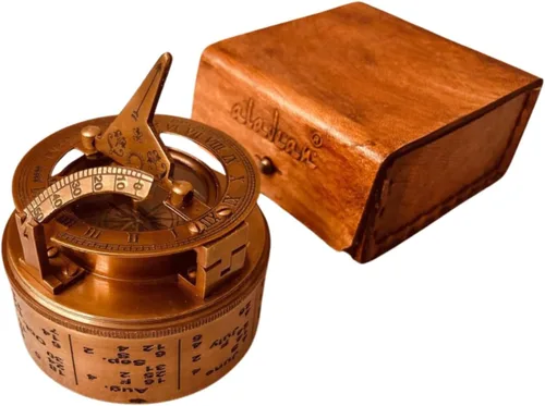 Miniatura 6 de ALADEAN Reloj de reloj de sol de latón vintage, brújula náutica antigua, reloj de reloj de sol en caja de regalo de cuero de recuerdo, reloj de sol