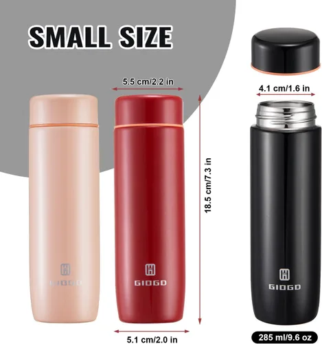 Miniatura 3 de Botella Térmica Pequeña Delgada Mini con Aislamiento al Vacío Botella de Agua 285ml/9.6oz Frasco de Agua de Acero Inoxidable Botellas de Agua