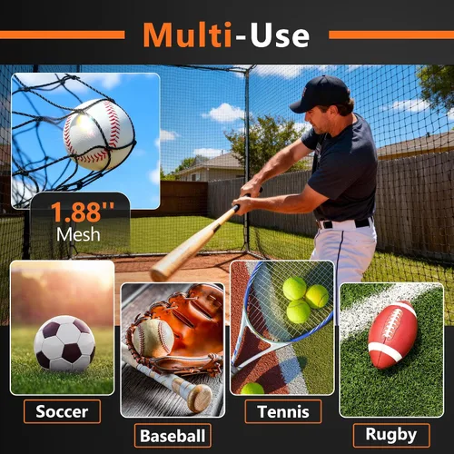 Miniatura 7 de ORIENGEAR Baseball Batting Cage Nets, ONLY NET, 70'L/55'L/35'L/20'L Baseball and Softball Cage Netting, 1.88" #45 Mesh, Professional Fully Enclosed