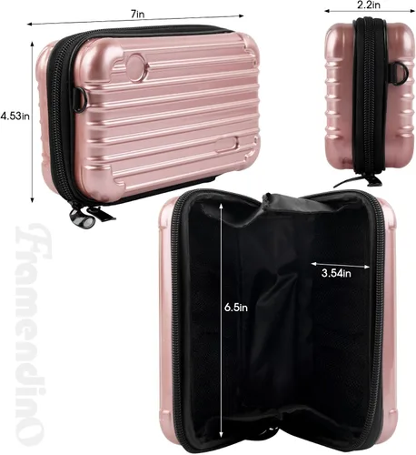 Miniatura 2 de Framendino, Estuche rígido para cosméticos, bolsa de transporte para artículos de tocador, mini cuerpo cruzado con cuerda de agarre desmontable