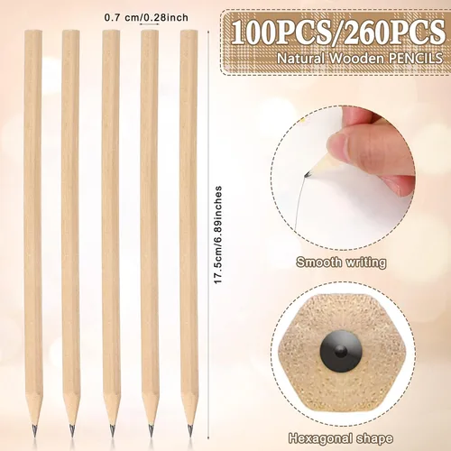 Miniatura 2 de Fumete 260 lápices de madera a granel, sin borrador, Hexagonal HB, grafito sin afilar, lápices de madera natural sin borradores, regalos de aula