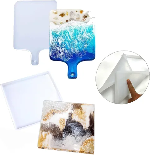 Miniatura 7 de Moldes grandes de resina de silicona, 3 moldes de resina de geoda de ágata, incluye 2 moldes cuadrados para posavasos cuadrados, molde rectangular