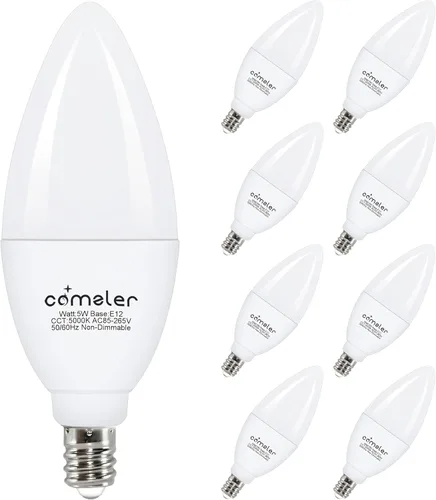 comzler - Foco LED E12 de Candelabro, bombillas LED para ventilador de techo equivalentes a 60 W, focos LED de araña de luz diurna 5000K, bombilla
