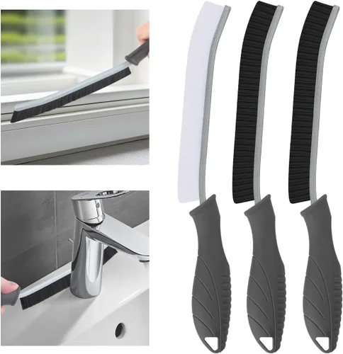 TQRR Cepillo de limpieza de hendiduras de cerdas duras, cepillo para fregar, cepillo de limpieza para fregadero de cocina, cepillo de lechada, Gris