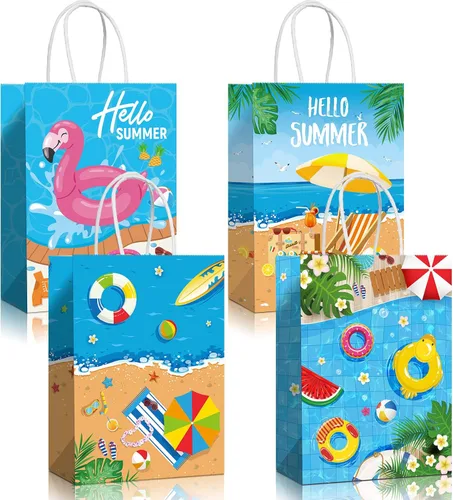 Pajean Bolsas de papel para fiesta en la playa, bolsas de regalo de dulces de piscina de verano para Luau Tropical Beach Party Favores Suministros