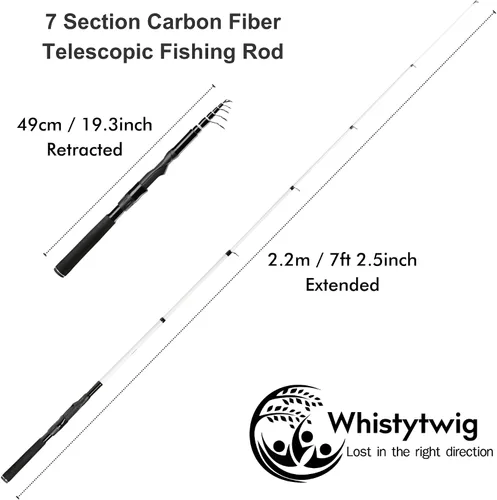 Miniatura 2 de Whistytwig Carbon Fiber Telescopic Fishing Rod - Portable Collapsible Design for Travel and Adventure - Versatile Saltwater and Freshwater Fishing