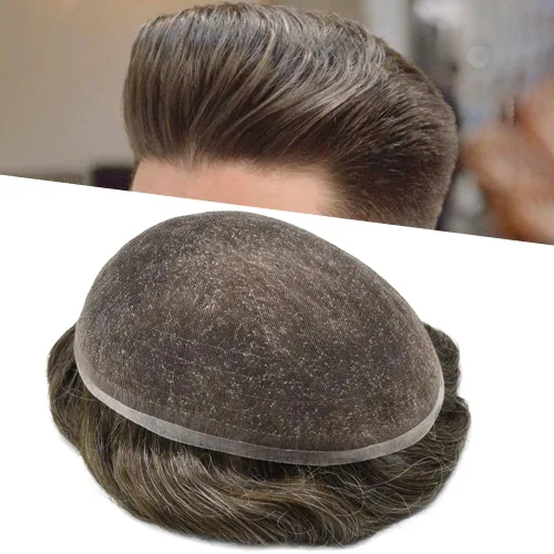 Miniatura 10 de PUNRU HAIR Completo Swiss Lace Toupee para hombres Sistema de cabello humano real Sistema de reemplazo de cabello humano para hombre Toupee