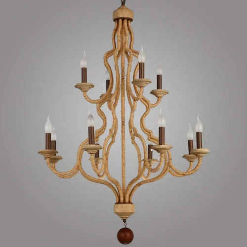 Miniatura 3 de Genérico Araña moderna, Simple 12 Lights Country Style Double Layer Hemp Rope Wooden Retro Chandelier Lighting Loft Cafe Bar V-intage Pendant Light