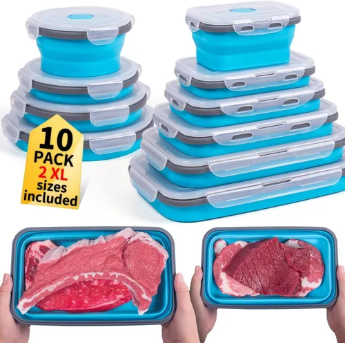 Miniatura 14 de Recipientes plegables extra grandes para almacenamiento de alimentos con tapa y ventilación de aire, 58 oz, paquete de 4, recipiente plegable XL