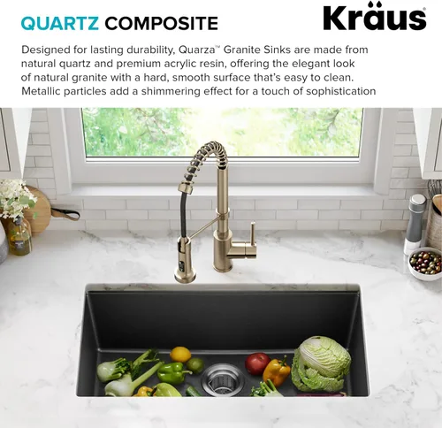 Miniatura 5 de Kraus Quarza - Fregadero de cocina de granito para montar por debajo, cajón único de 31 pulgadas, en ónix negro, KGU-413B