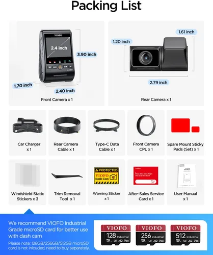 Miniatura 9 de VIOFO A329S 4K 60FPS Cámara de salpicadero delantera y trasera, cámara Dual de salpicadero 4K+2K para autos, modo de estacionamiento de ahorro