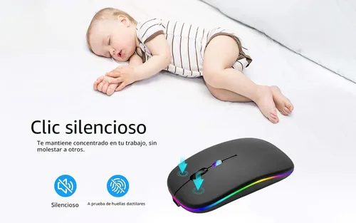 Miniatura 3 de AIKOKOK Ratón inalámbrico Bluetooth recargable para portátil con LED de uso portátil (BT5.2 y USB 2.4G) Modo dual de conexión ratón silencioso