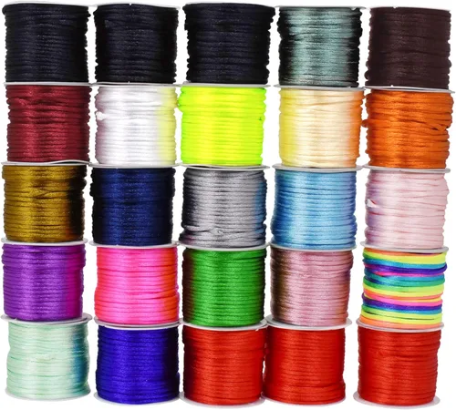 Miniatura 144 de Mandala Crafts Cordón de Satén de Nailon 2mm Cordón Rattail Champagne - 100 Yardas Cordón de Nailon Chino para Nudos Cordón de Seda Cola de Rata