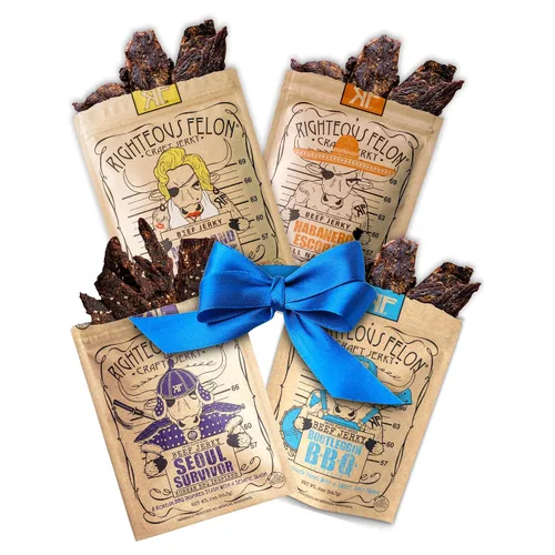 Miniatura 16 de Righteous Felon Paquete variado de cecina de res y palitos de carne – Cesta de regalo de cecina de res para el día del padre – Alta proteína, keto