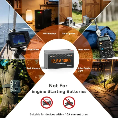 Miniatura 8 de Paquete de 2 baterías LiFePO4 de litio de 12 V 10 Ah, BMS integrado de 10 A, diseño ligero, hasta 5000 ciclos profundos, 10 años de vida útil