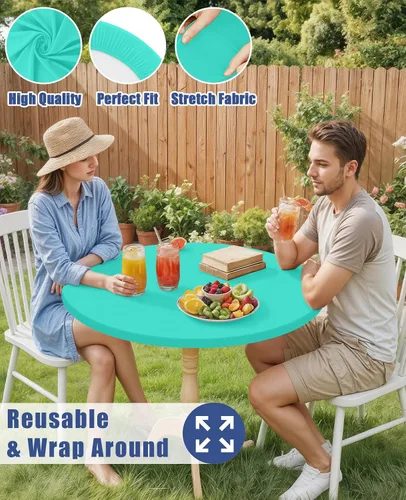 Miniatura 5 de Moosfor Mantel redondo de elastano, elástico ajustable impermeable para mesas de 18 a 24 pulgadas, mantel de picnic elástico lavable para Azul
