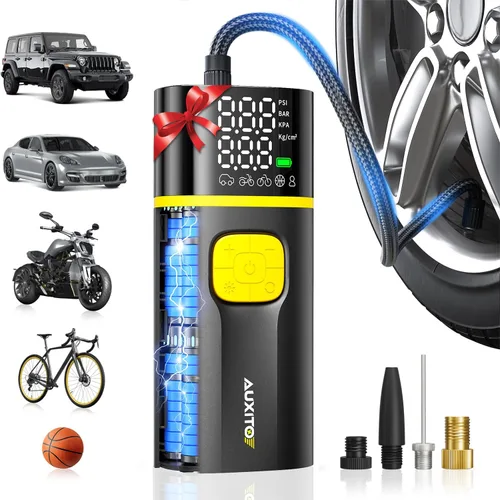 Miniatura 11 de AUXITO Compresor de aire portátil para inflado de neumáticos, bomba de bicicleta de 150 PSI, inflado rápido de 1 minuto con medidor de presión