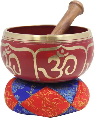 Miniatura 10 de DharmaObjects - cuenco para cantar el Om de la paz, para meditación relajante de yoga. Juego de almohadilla de seda, juego de martillo de Negro