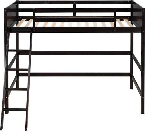 Miniatura 4 de SOFTSEA Cama tipo loft de tamaño individual con escalera, cama alta de madera tamaño individual con barandilla para niños, adolescentes y jóvenes